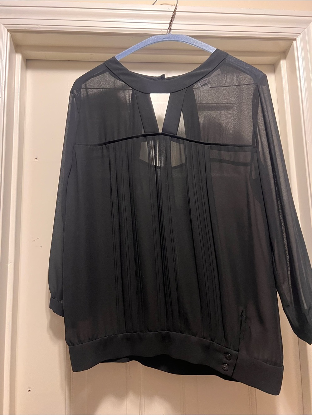 French Connection Black Sheer Pleated Blouse with Front and Back Cutout